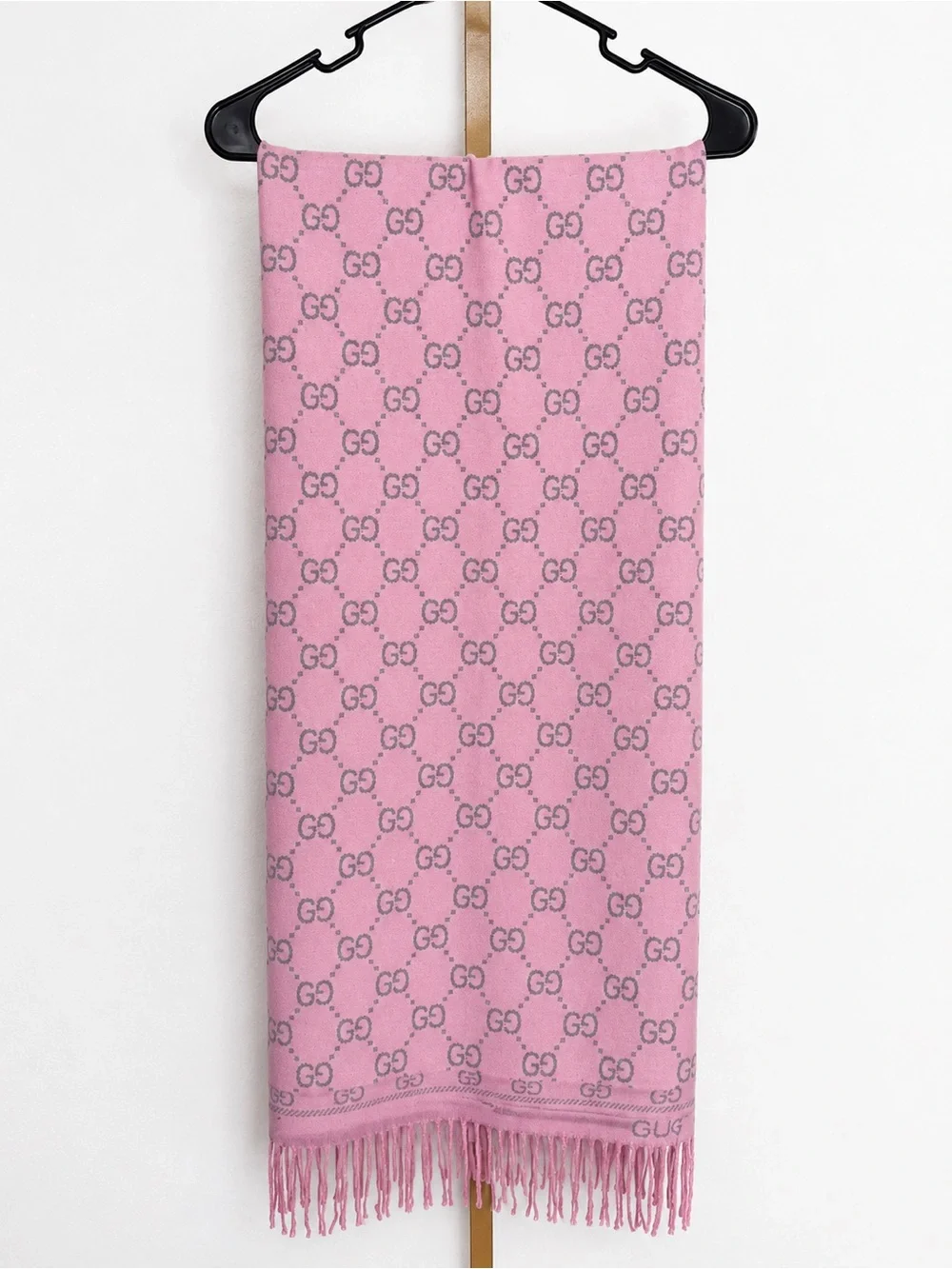 NWT IN BOX Gucci Pink Grey double sided GG Pattern Wool Scarf